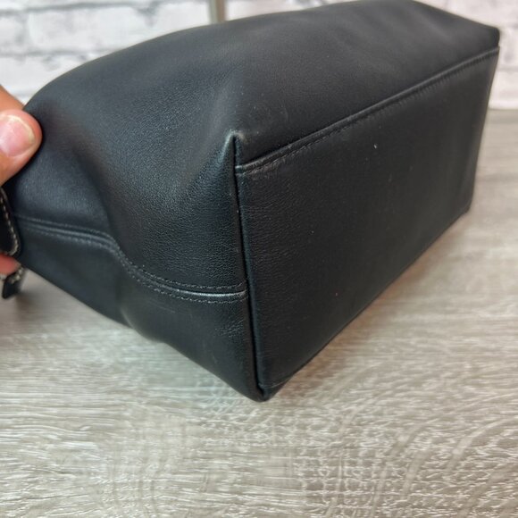 COACH Mini Handbag Accessory Pouch Black Leather Pochette Demi Handbag - Picture 3 of 6
